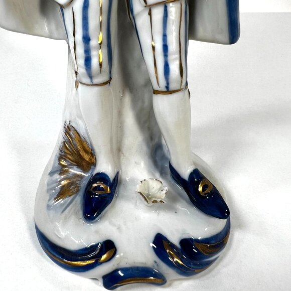 Vtg Ardco Japan Porcelain Gilded Figurine Musician Blue White Playing Lute 3259 - Picture 2 of 8